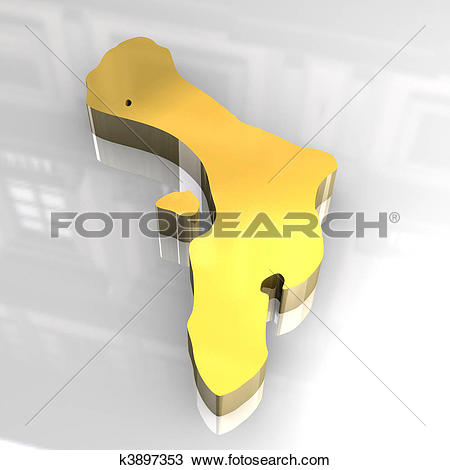 Drawing of 3d golden map of Bonaire Netherlands Antilles k3897353.