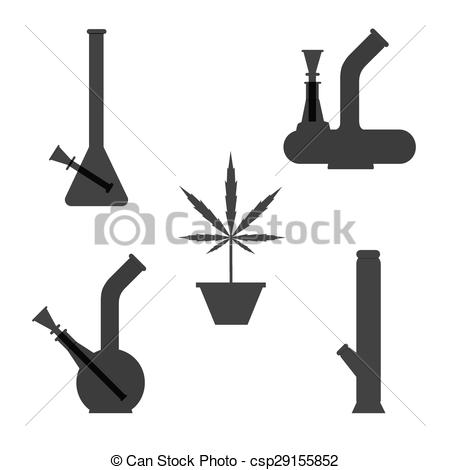 Clipart Vector of Marijuana equipment. Set of different bongs with.