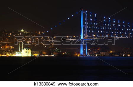 Stock Photograph of Ortakoy Mosque and Bosphorus Bridge k13330849.