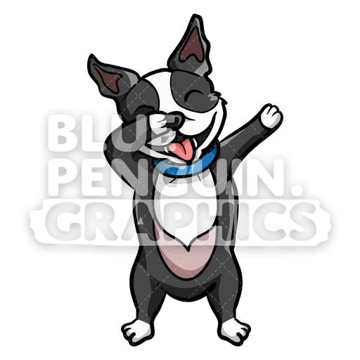 Boston Terrier Dabbing Vector Cartoon Clipart Illustration.