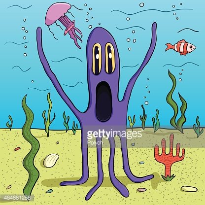 Octopus is at the bottom of the sea Clipart Image.