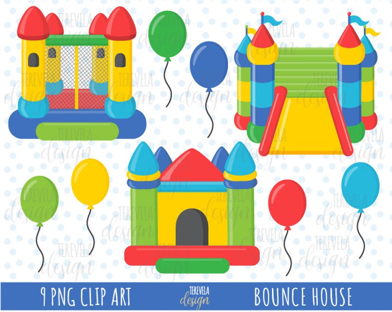 50% sale BOUNCE HOUSE clipart, party clipart, bounce castle clipart,  commercial use, balloons clipart, cute clipart, party images, bouncing.