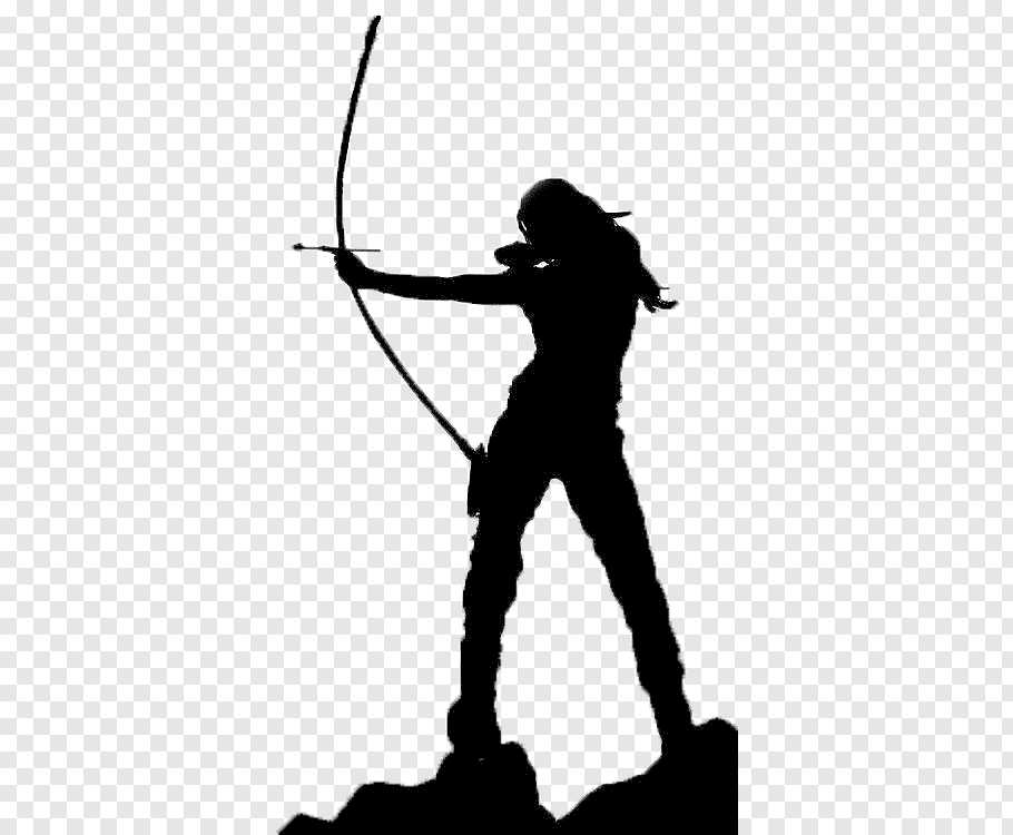 Woman holding bow and arrow silhouette illustration, Bow and.