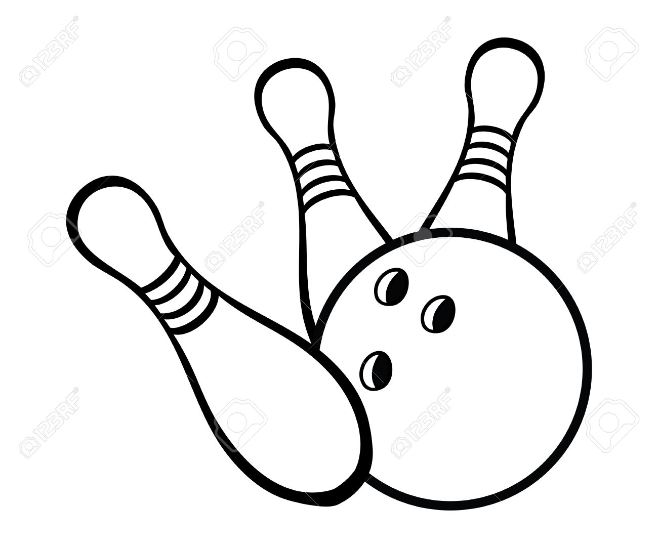 Black and white bowling ball with pins..