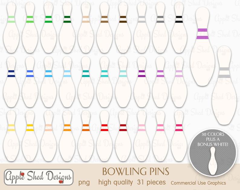 BOWLING PINS Clipart, 31 qty, planner clipart, icons, rainbow color clip  art, multi.