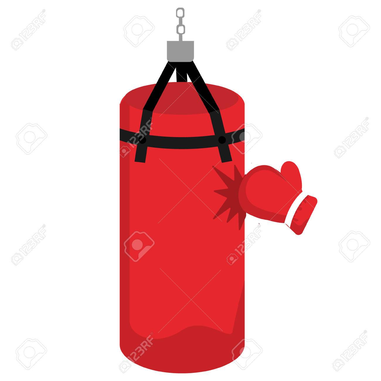 Punching bag with gloves.