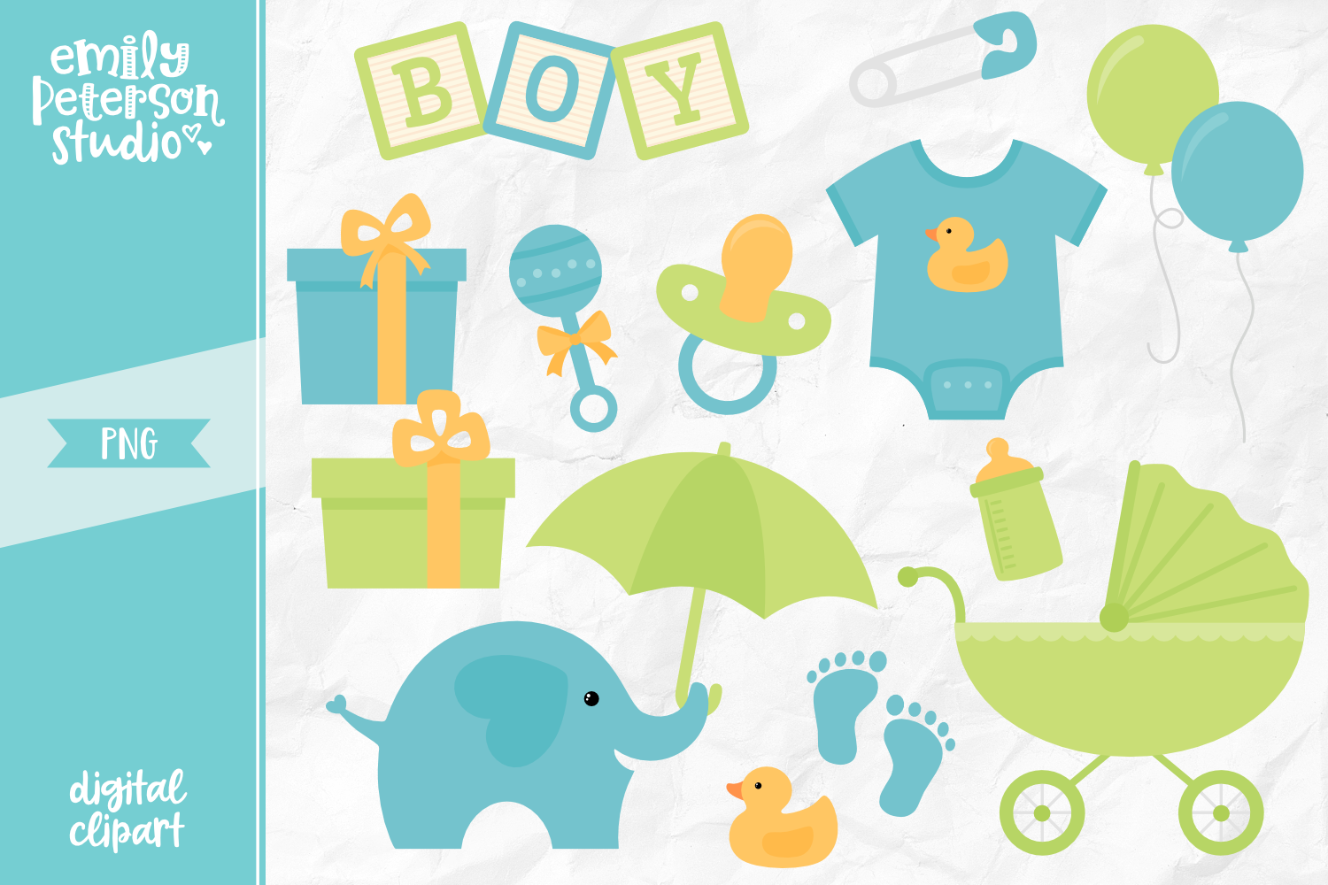 Boy Baby Shower Clipart Illustration PNG.