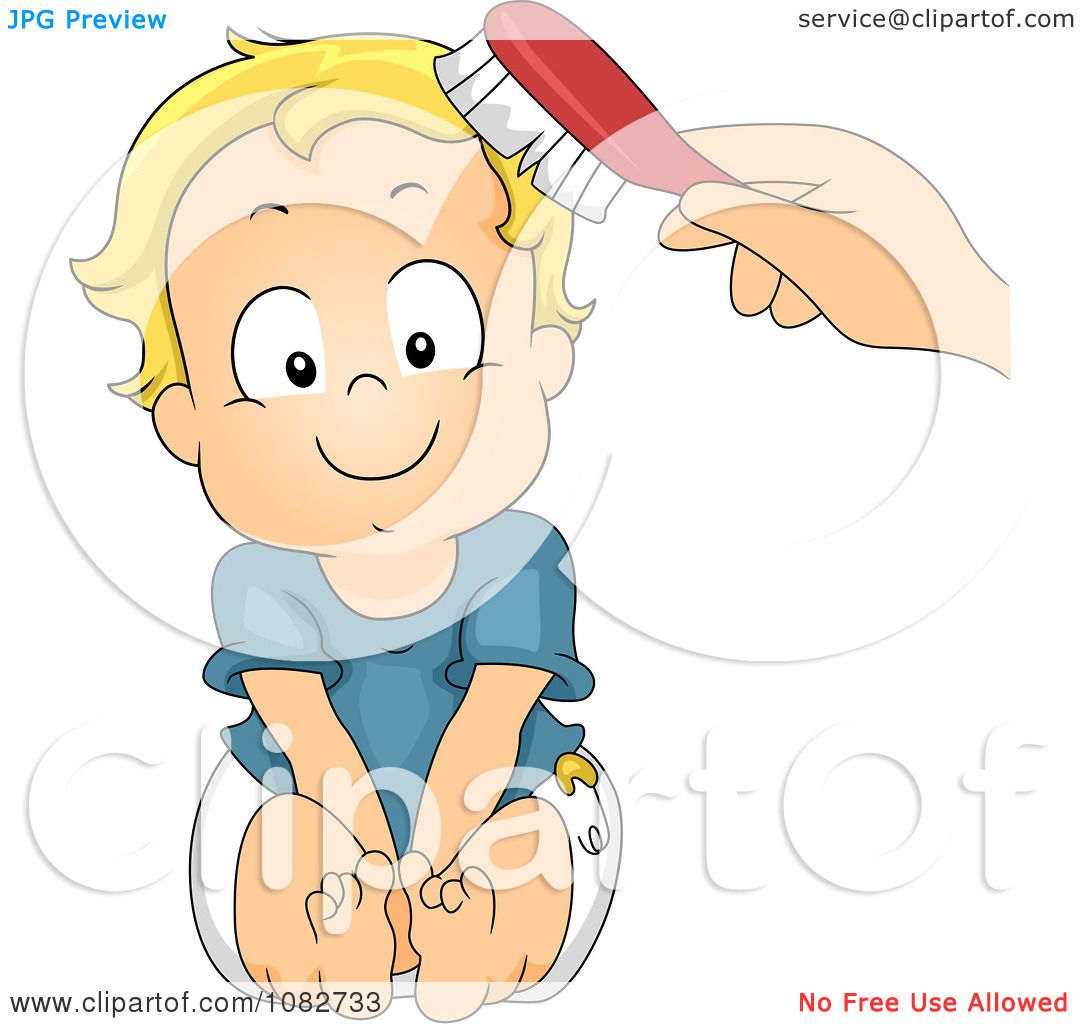 Clipart Hand Brushing A Baby Boys Hair.