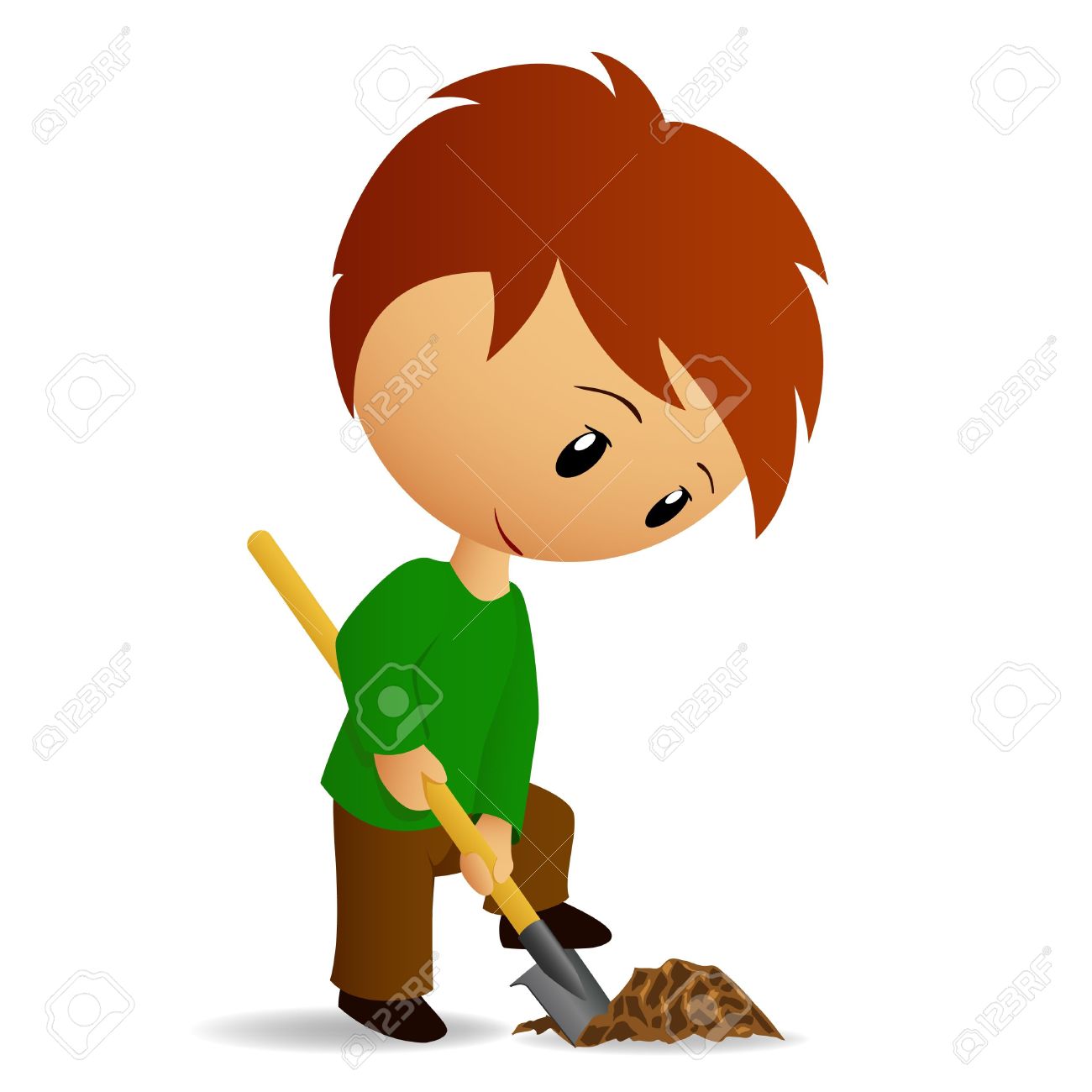 Мальчик копает лопатой