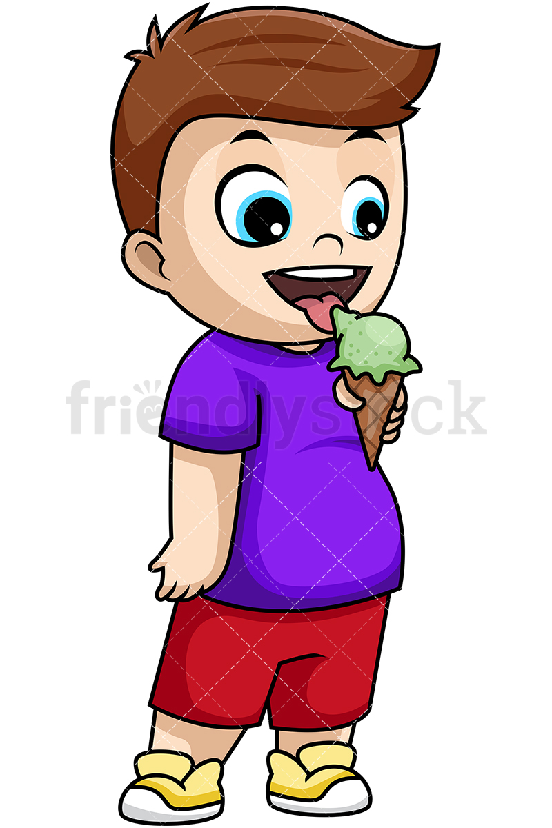 Boy Licking Ice Cream Clipart.