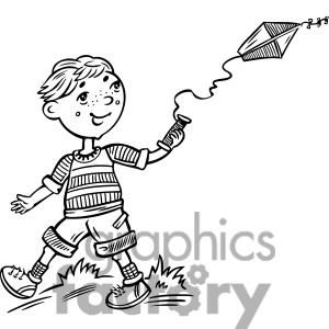 boy flying a kite clipart. Royalty.