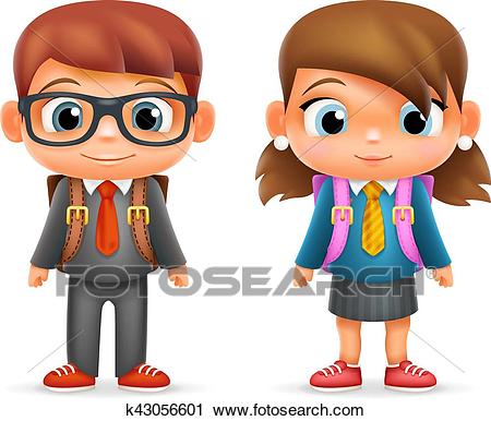 Realistic School Boy Girl Child Pupil Cartoon Education Character 3d Icon  Set Design Isolated Vector Illustrator Clipart.