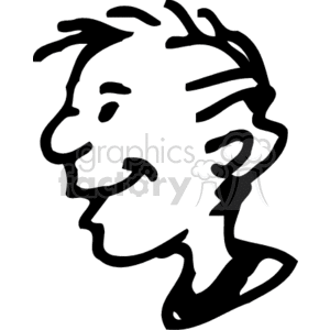A black and white head of a boy clipart. Royalty.