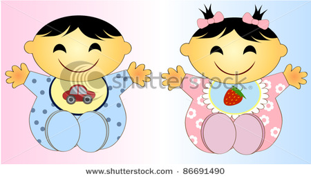 Asian Twin Boy Girl Holding Sign Clipart.
