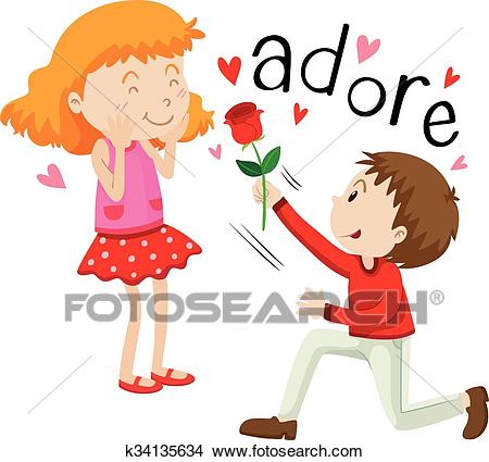 Boy giving rose to the girl Clipart.