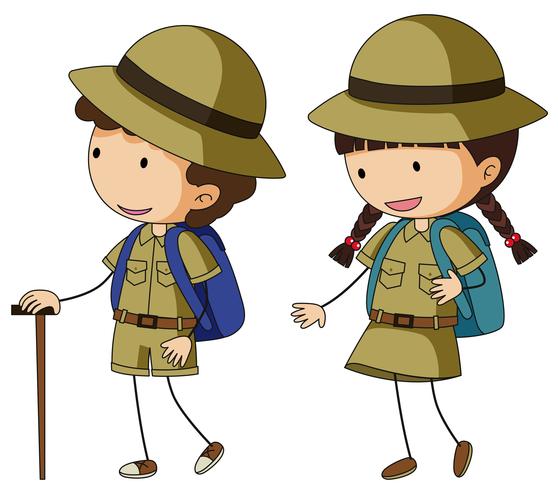 Boyscout and girlscout in brown uniform.