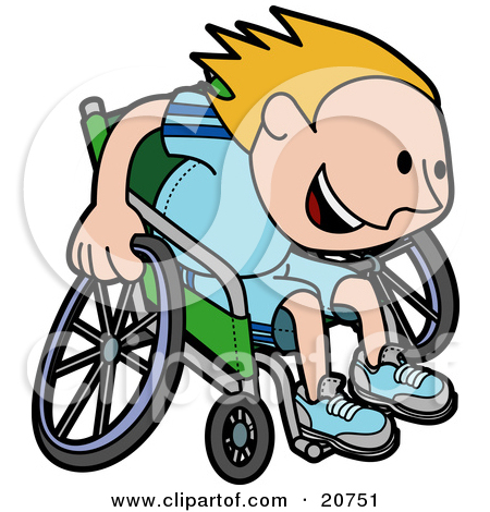 Clipart Happy Blond Boy Racing Fast In His Wheelchair.