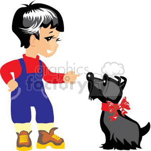 A little boy training a dog clipart. Royalty.