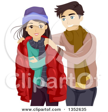 Clipart of a Teenage Boyfriend Giving His Girlfriend His Jacket.