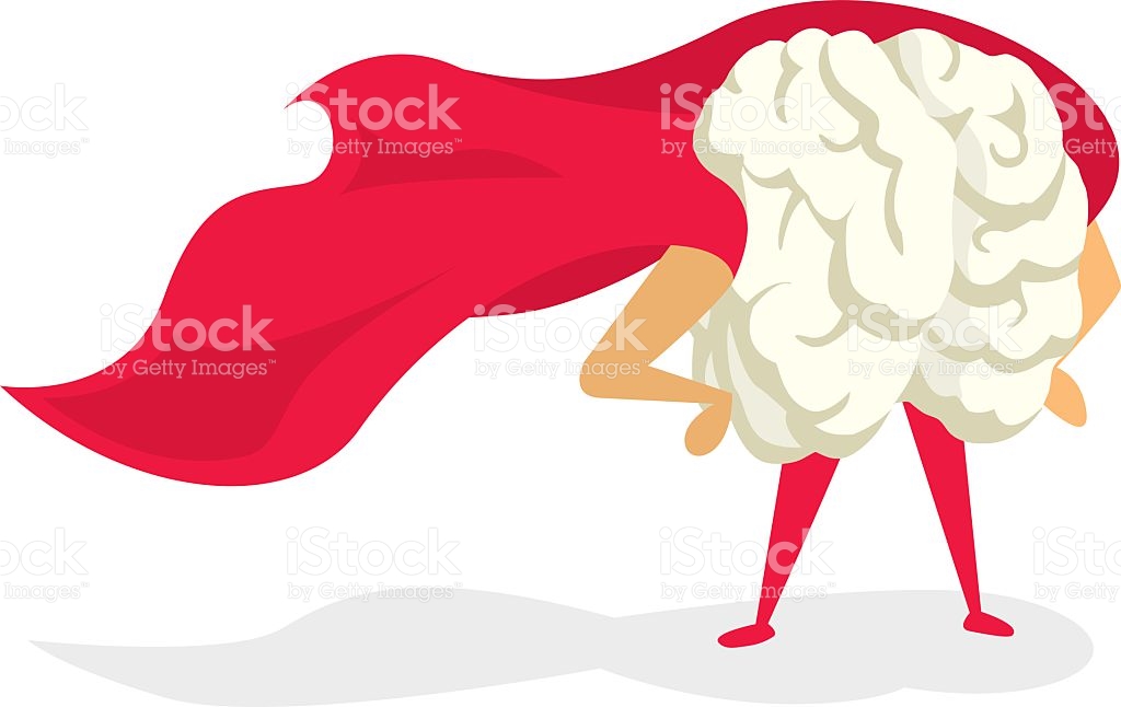 Brain Super Hero With Cape Proudly Standing stock vector art.