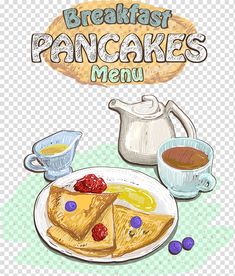 Tea Coffee Breakfast Pancake Croissant, Breakfast Menu.