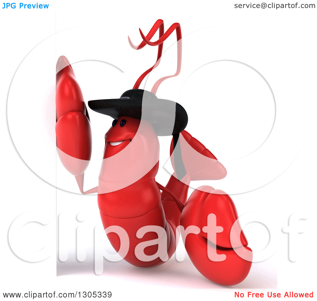 Clipart of a 3d Happy Breton Lobster by a Sign.