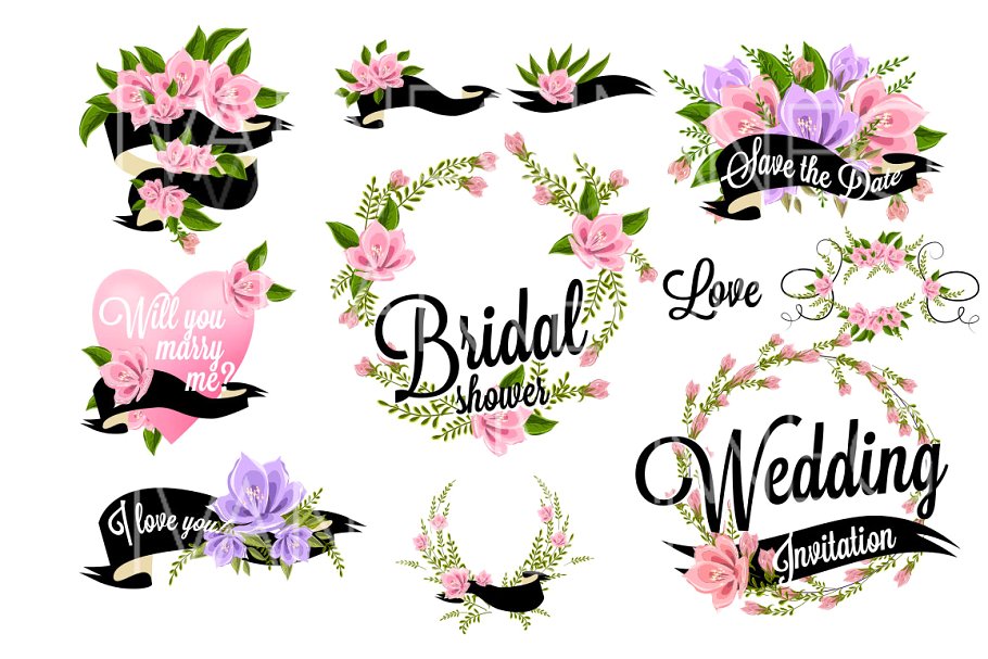 37 Wedding Floral clipart set ~ Illustrations ~ Creative Market.