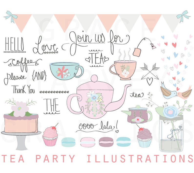 Tea Party ClipArt, Wedding Bridal Shower Clip Art, Tea Party Illustration  Clip Art Pack, Instant download PNG EPS, Small Commercial Use.