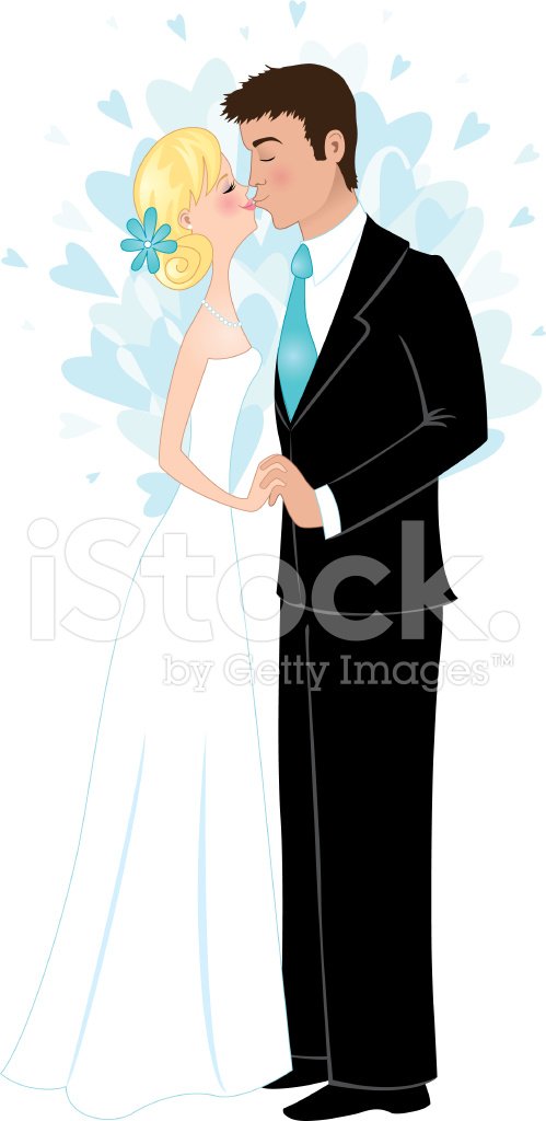 Bride and Groom Kissing Clipart Image.