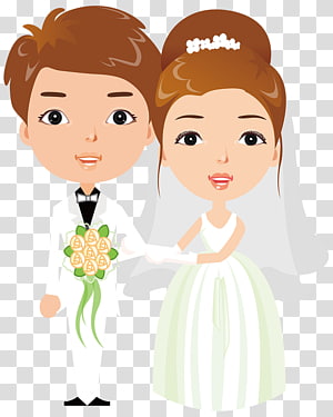 Marriage Drawing , Married bride and groom transparent background.