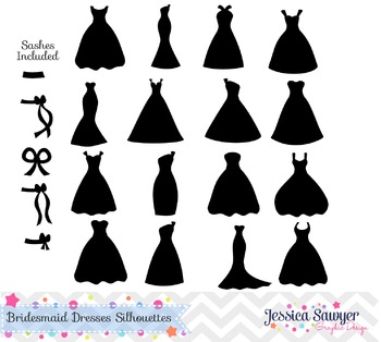 Bridesmaid dresses silhouettes clipart, silhouette clipart.