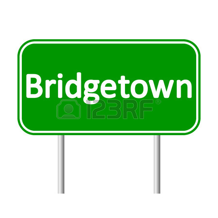 Bridgetown Road Sign Isolated On White Background. Royalty Free.