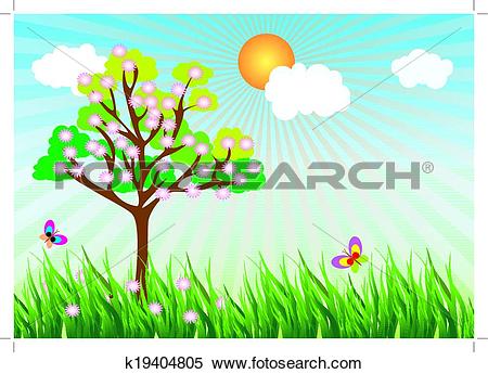 Clipart of Summer landscape of the bright sunny day vector.