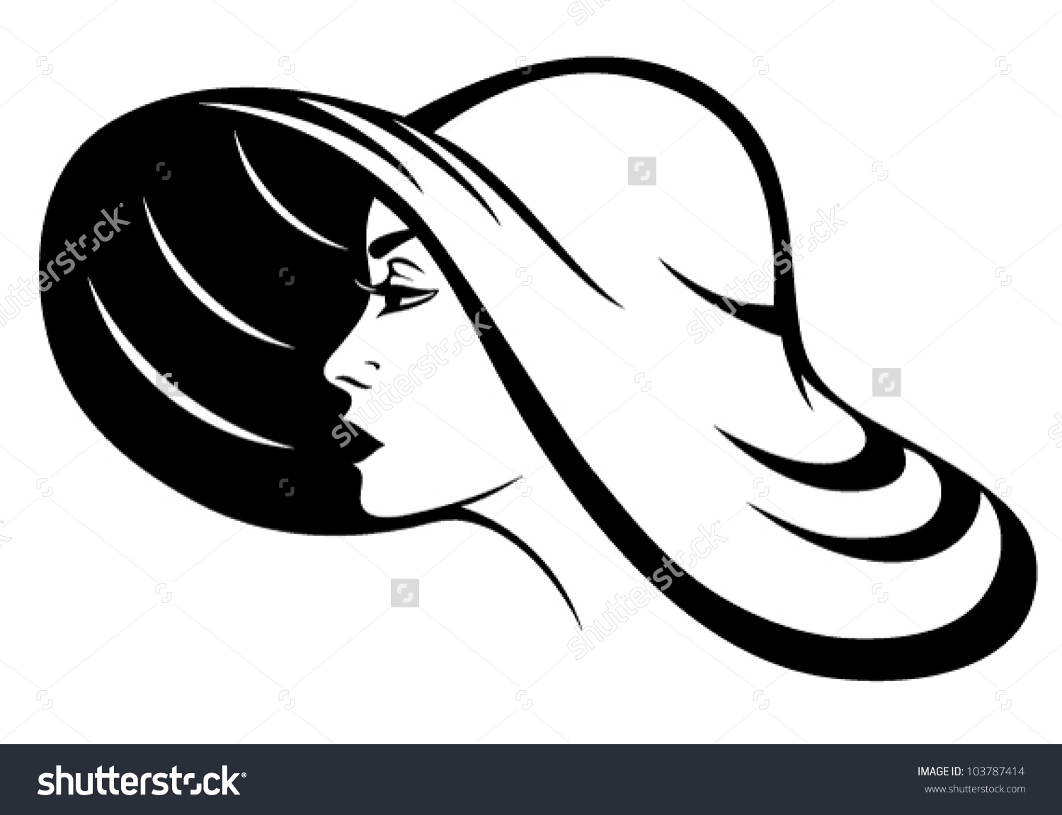 Wide brimmed hat clipart black and white.