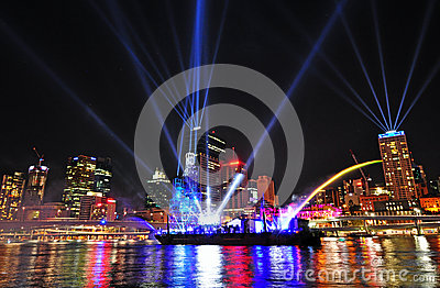 Fantasy Laser Light Show Brisbane City River Stock Image.