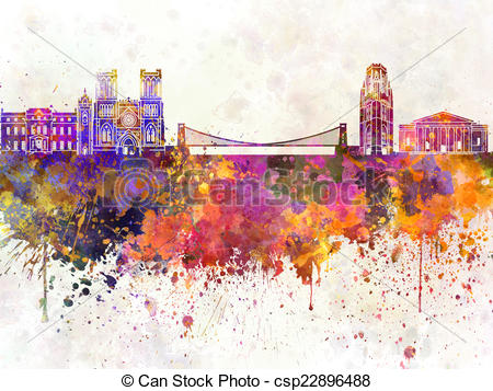 Bristol skyline in watercolor Illustrations and Clip Art. 2.
