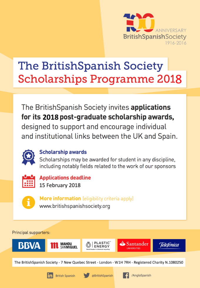 The BritishSpanish Society Scholarships Programme 2018.