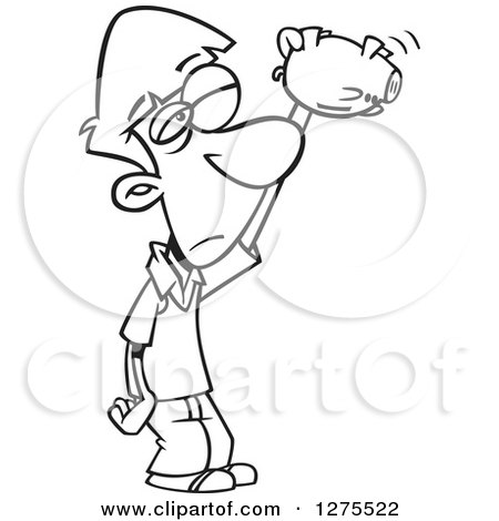 Cartoon Clipart of a Black and White Broke Boy Shaking and Looking.