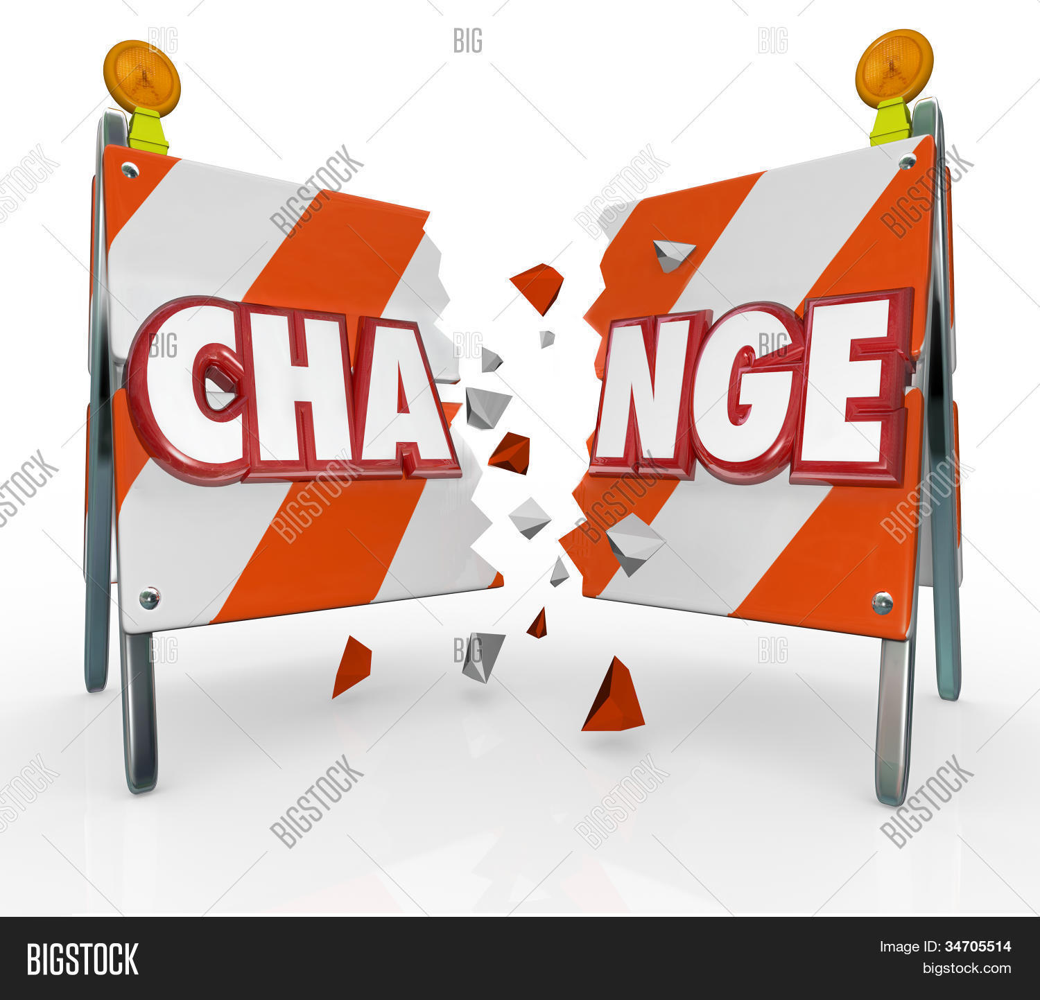 The word Change on a barrier being broken through to allow for.
