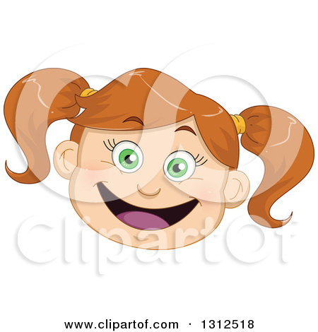 Clipart of a Happy Brunette, Green Eyed Caucasian Girl's Face.