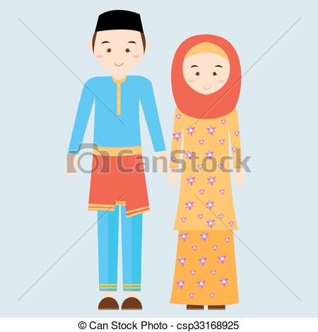 Vector Illustration of couple man woman wearing brunei islamic.