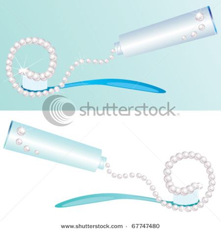 Illustrations of Tooth Brush and Tooth Paste Looking Like Pearls.