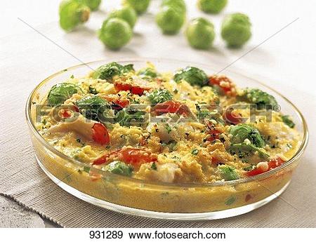 Stock Photograph of Brussels sprout gratin with cod 931289.