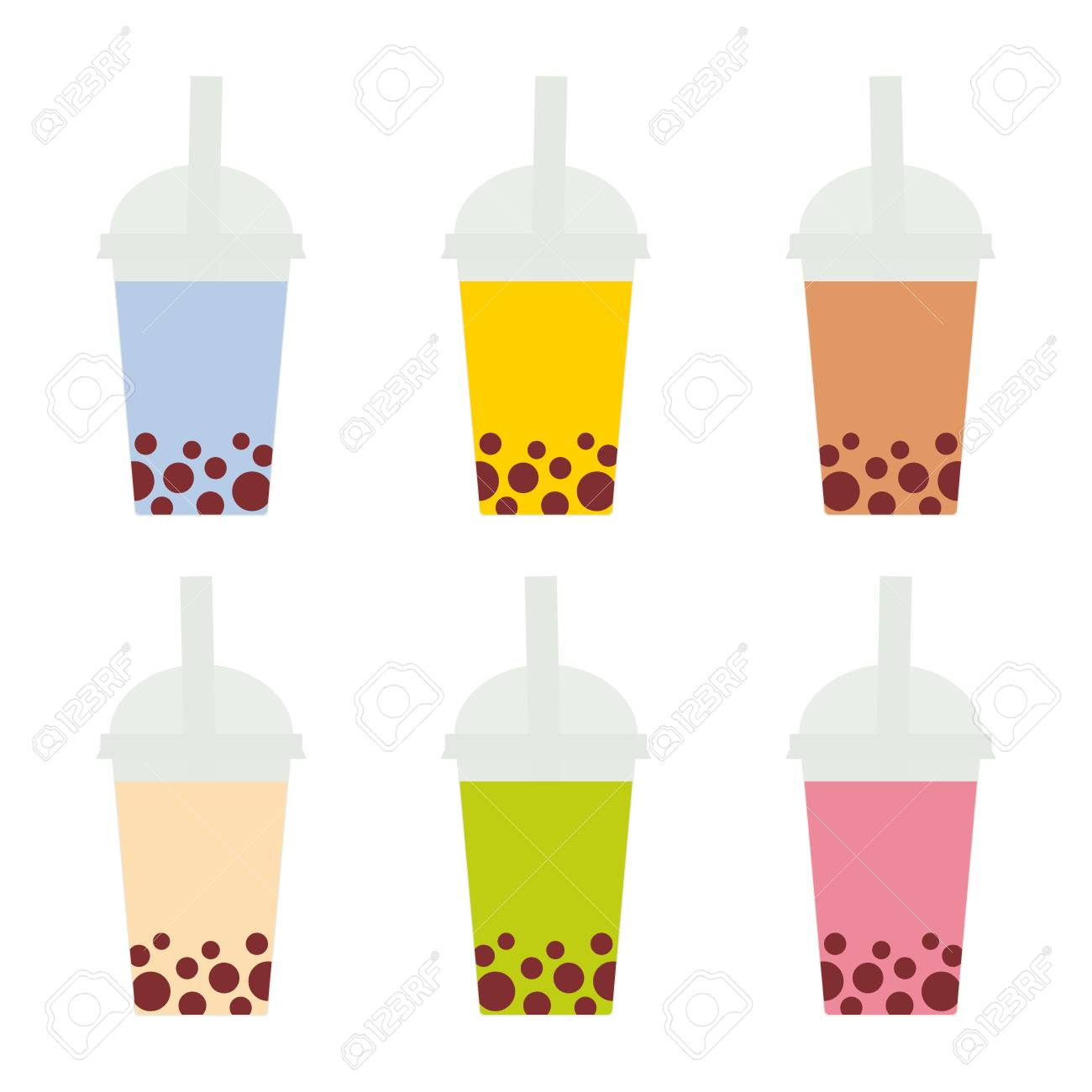 Bubble Tea with different fruits and berries. Milk Cocktails...