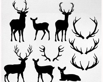 Deer Clip Art Silhouettes & Outlines, Buck and Doe Party.