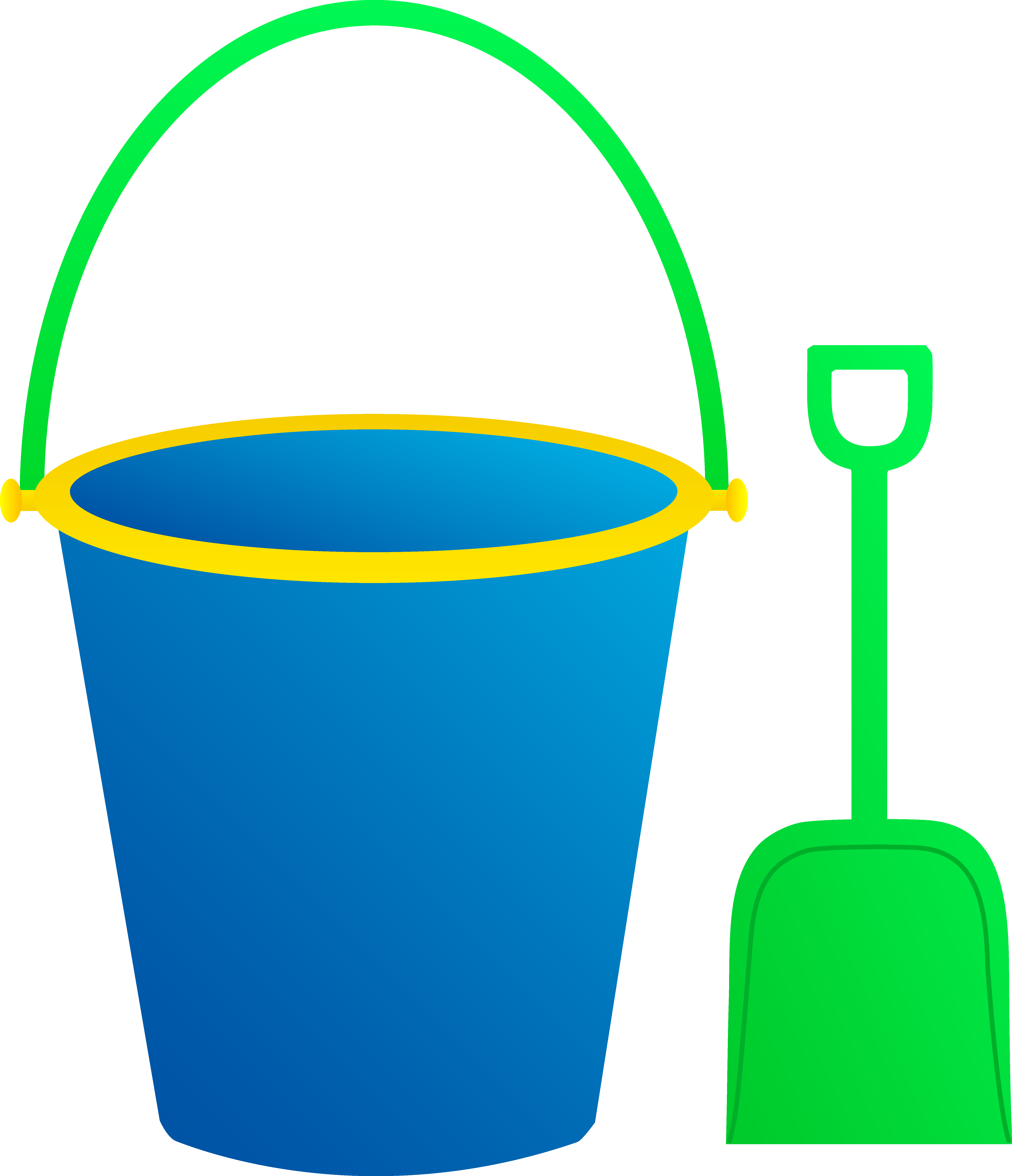 Blue Bucket And green Shovel Clipart free image.