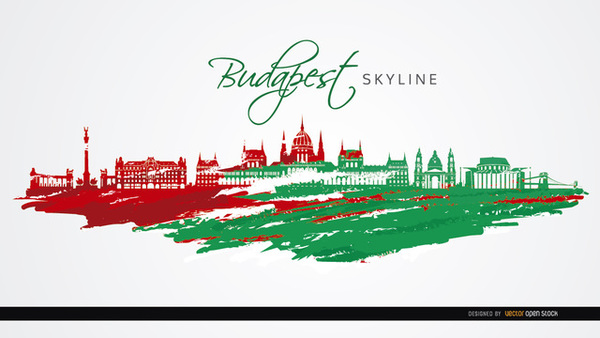 Budapest City Monuments Flag Colors Free Vector.