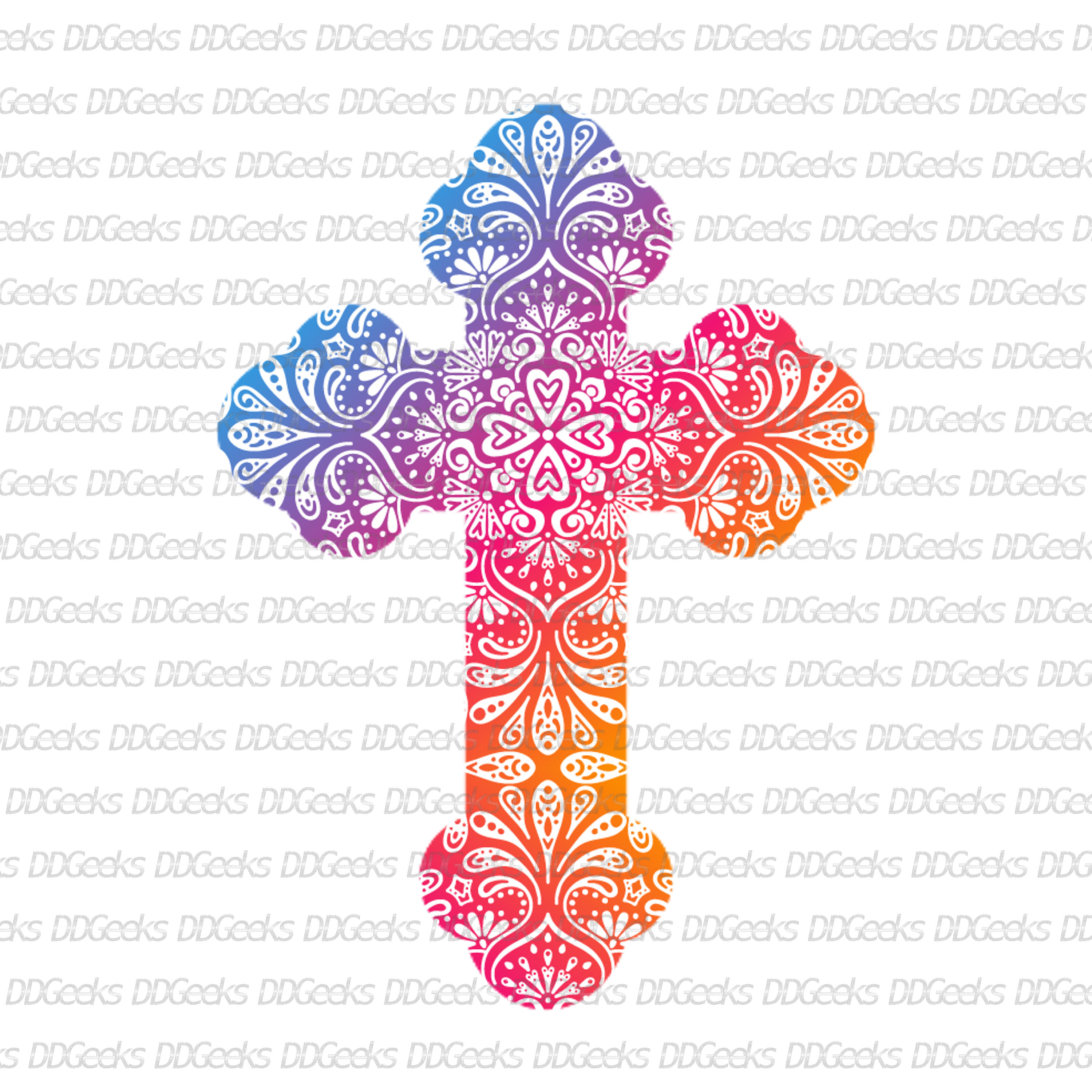 Budded Cross Colorful Mandala Silhouette Digital Download PNG.