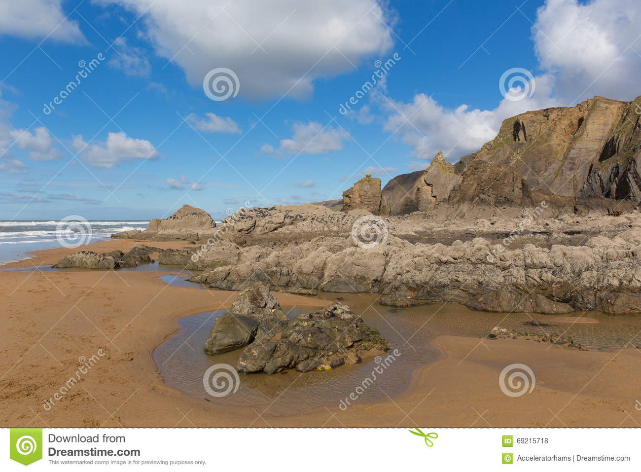 Sandymouth Beach North Cornwall Atlantic Coast England UK With.