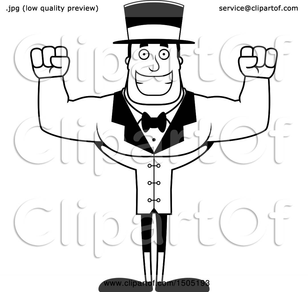 Clipart of a Black and White Cheering Buff Male Circus Ringmaster.